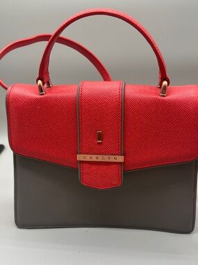 CARLYN Red Gray Structured Crossbody Satchel Bag